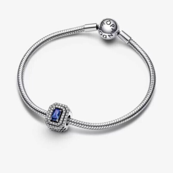 Pandora Blue Sparkling Leveled Rectangular Charm - Picture 2 of 4
